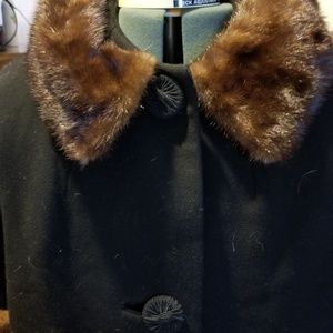 Wool coat with mink collar and cuffs.